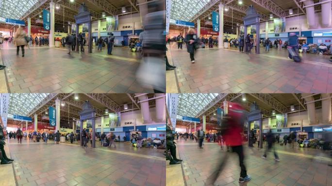 延时: 美国华盛顿特区联合车站火车站拥挤的旅行者行人
