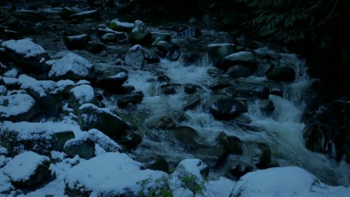 傍晚的雪山河溪流