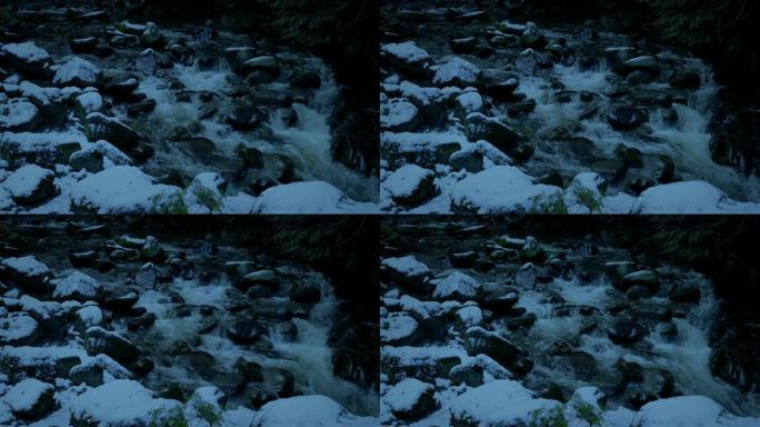 傍晚的雪山河溪流