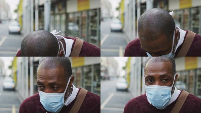 非裔美国男子戴着冠状病毒covid19面具