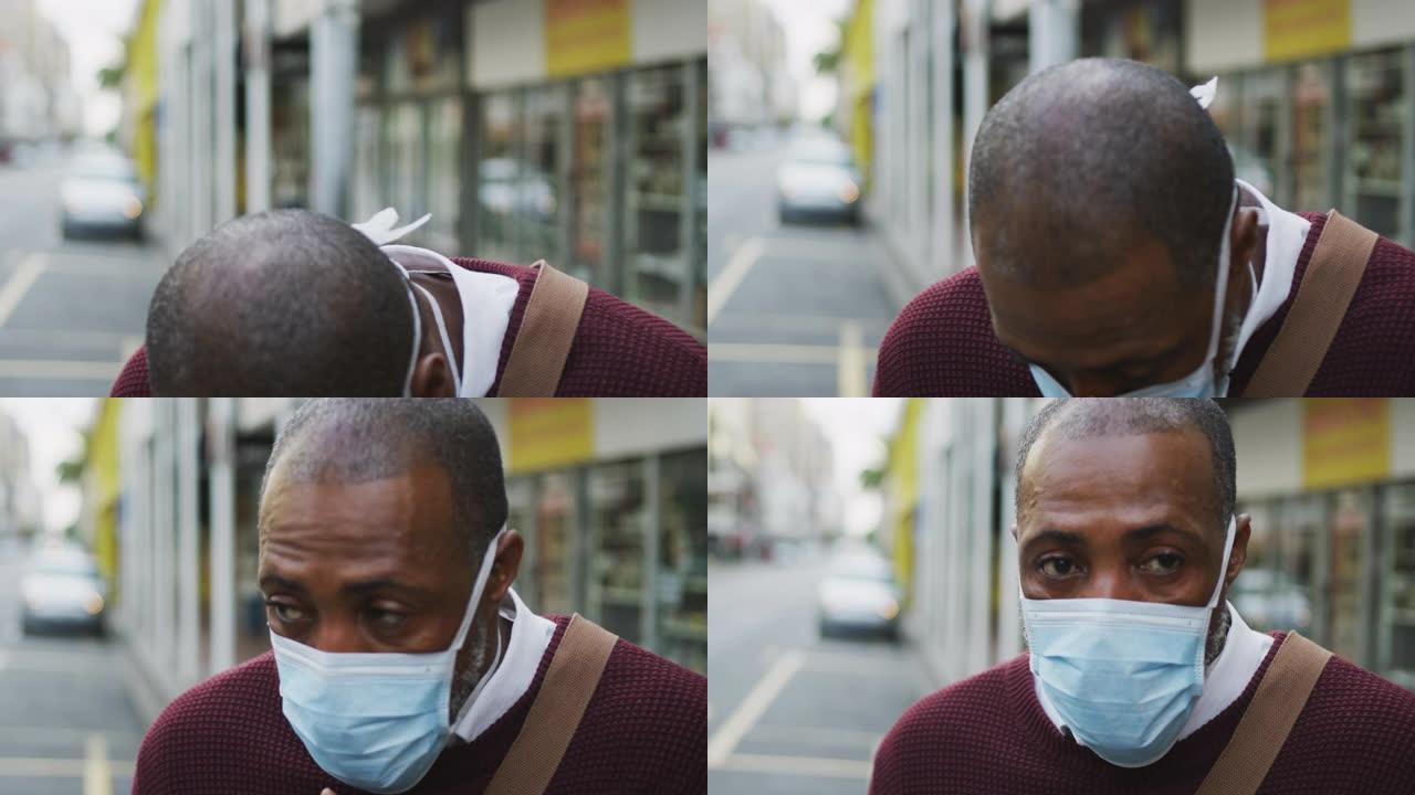 非裔美国男子戴着冠状病毒covid19面具