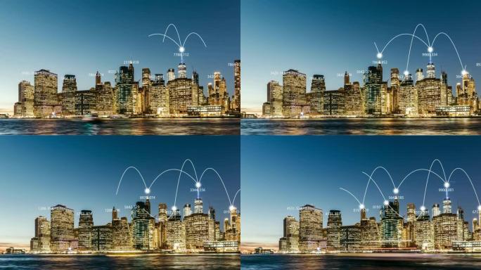 曼哈顿天际线/纽约的T/L泛城市网络