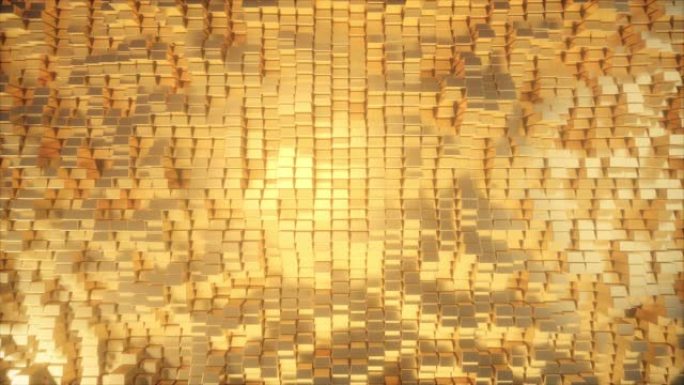 美丽的抽象金色立方体。块的金色墙正在移动。无缝循环4k cg 3d动画