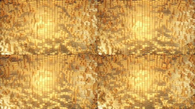 美丽的抽象金色立方体。块的金色墙正在移动。无缝循环4k cg 3d动画