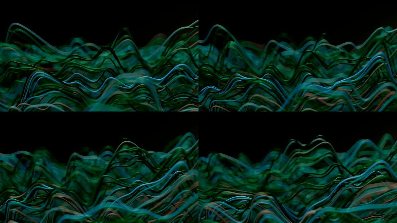 抽象数字波。波浪起伏矩阵流动流淌