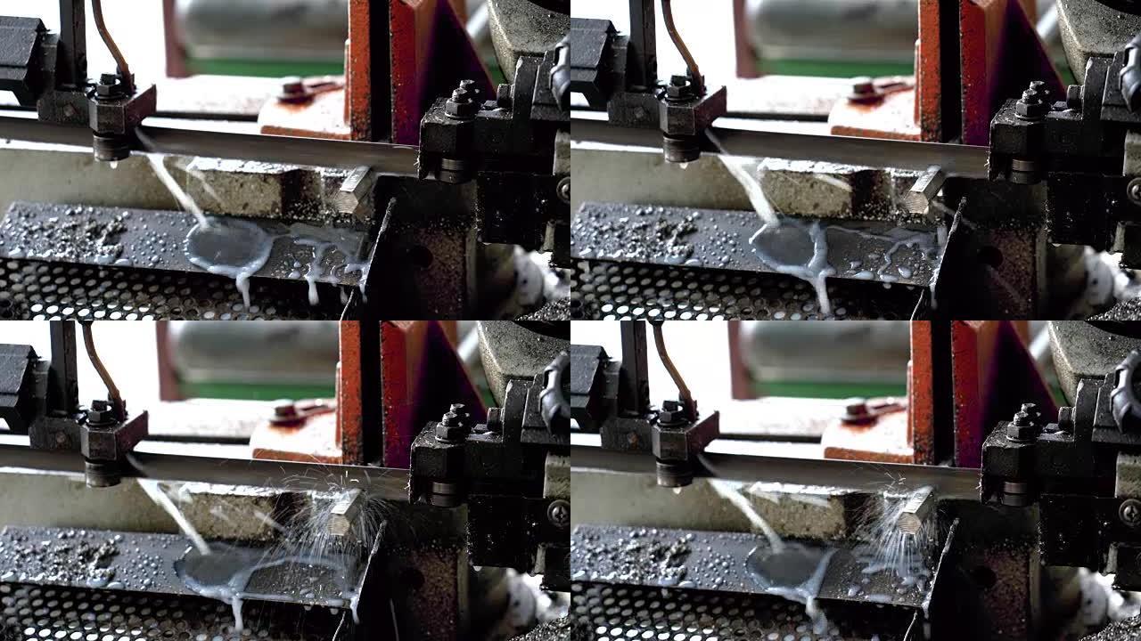 4k镜头场景金属切割机钢铣削零件在工厂、工业和机器概念中的特写