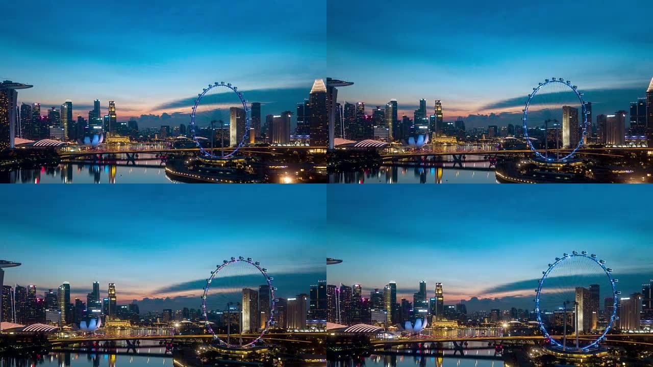 黄昏时的新加坡空中过度