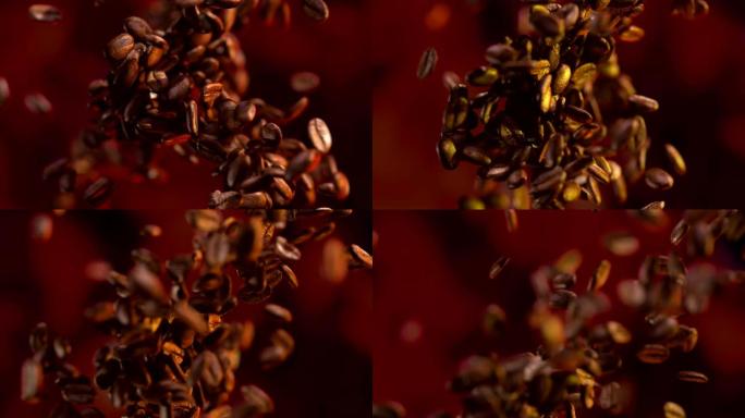 咖啡豆飞来飞去视觉创意视频素材抛洒汇聚