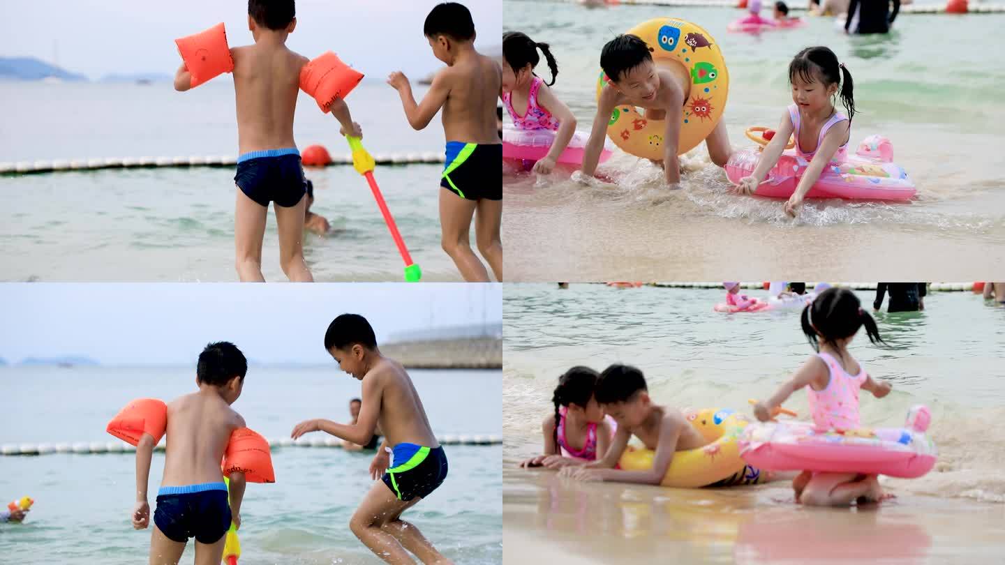 孩子们海边玩乐开心的样子合集