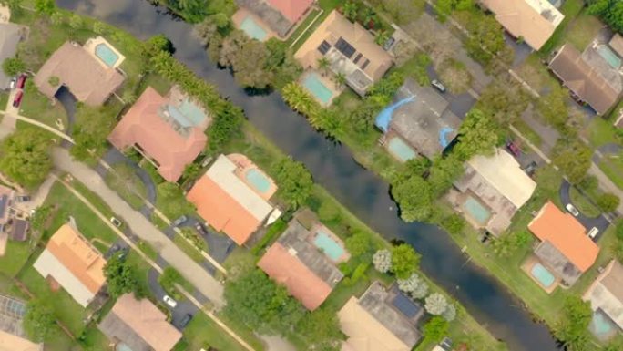 WS鸟瞰房屋顶和游泳池，佛罗里达州，美国