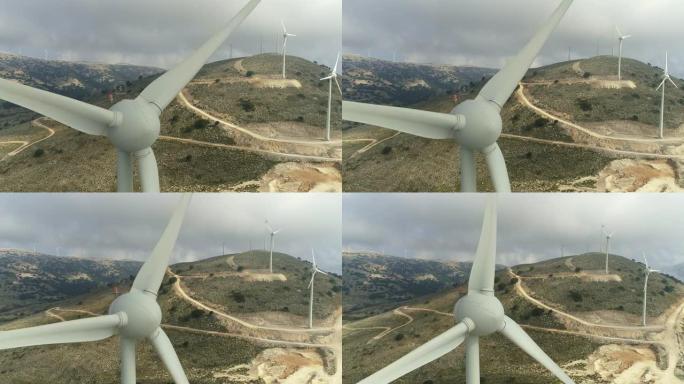 风力涡轮机 (风车) 的鸟瞰图。4K, UHD