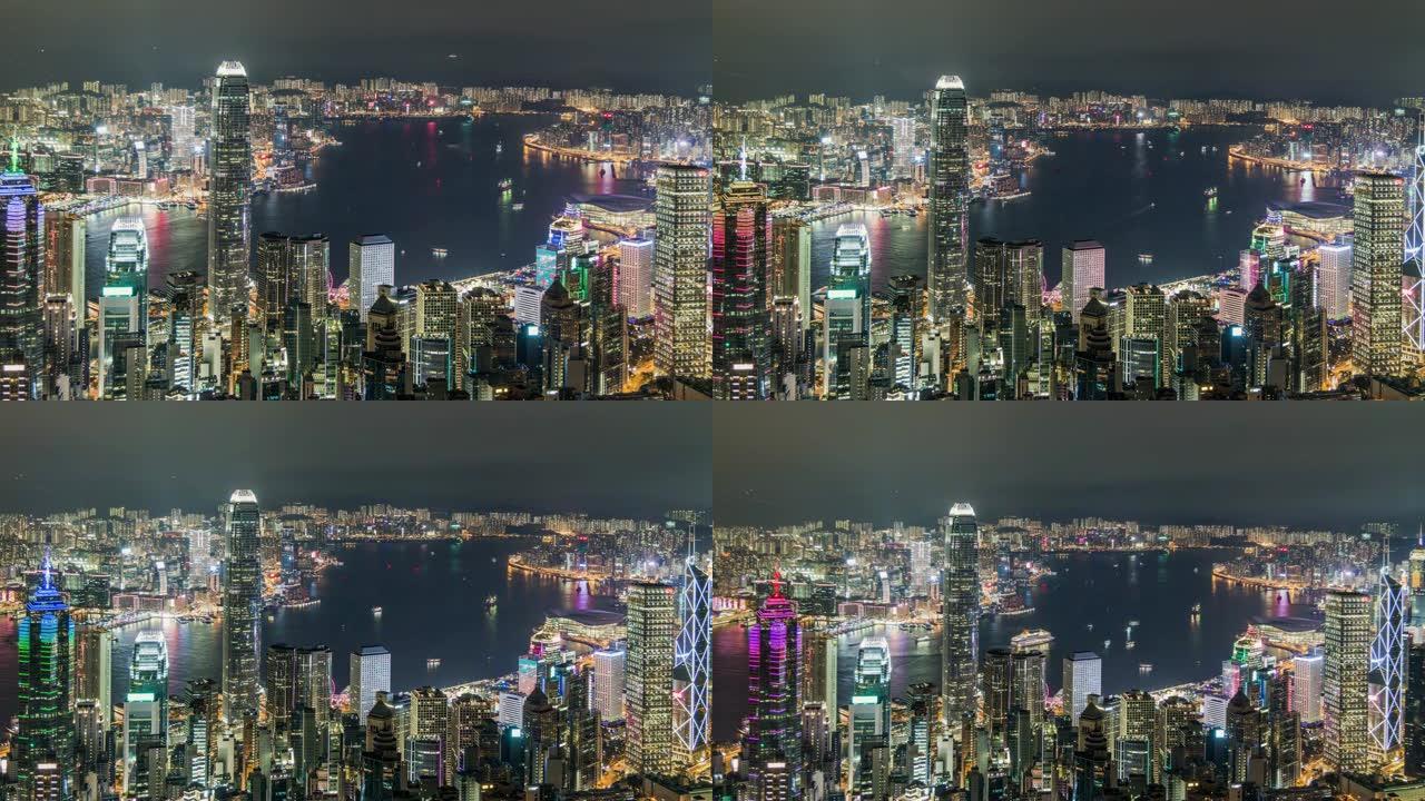 T/L HA ZO夜间香港市区及维多利亚港鸟瞰图