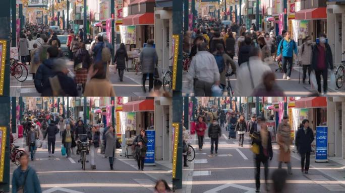 延时: 在日本东京品川的Togoshi-giza购物街拥挤的行人游客