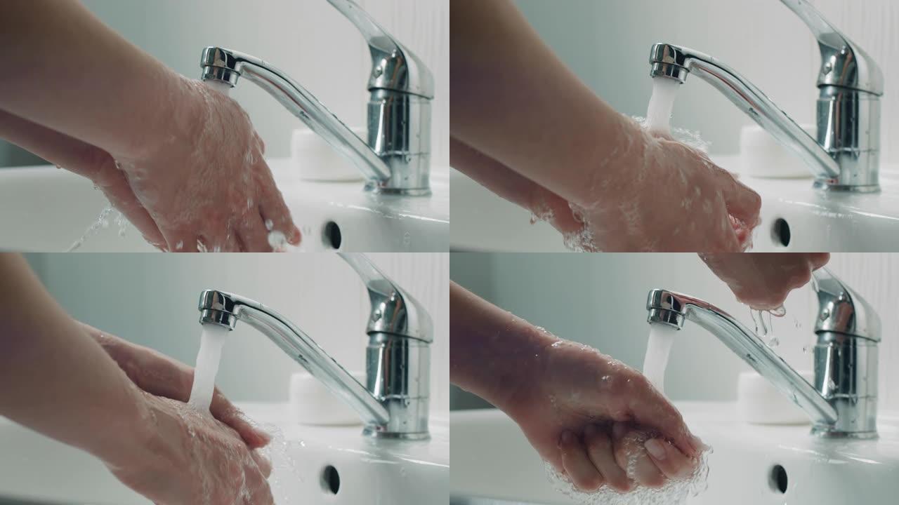女人在浴室洗手五步洗手法慢镜头盥洗室