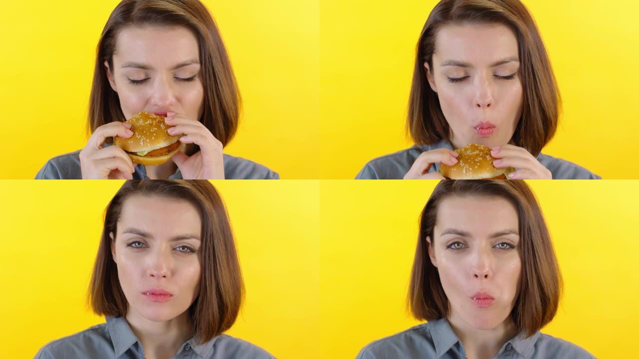女人吃三明治的脸