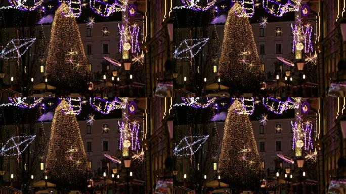 MS在斯洛文尼亚卢布尔雅那的城镇广场上照亮了圣诞树和灯光