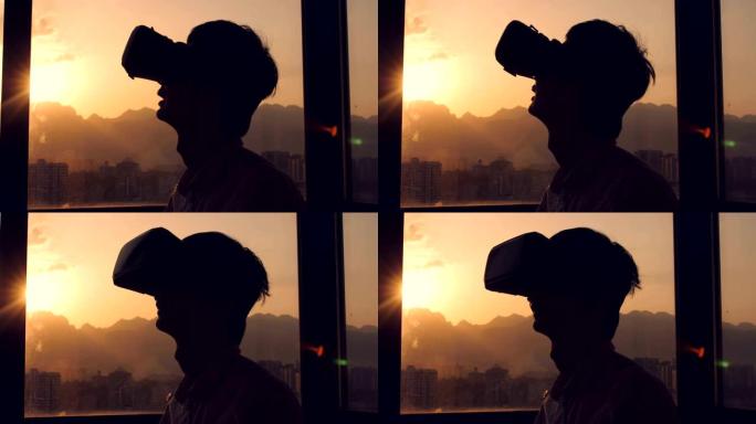 穿着虚拟现实的人外国男子特写实拍