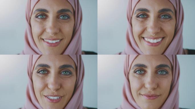 她是快乐和自信的外国女性微笑中东女性笑脸
