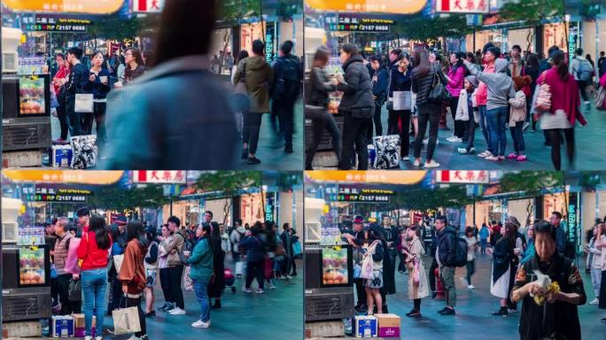 4k时间流逝亚洲人的生活方式在夜市买些食物在香港夜市散步海: 购物，香港-视频