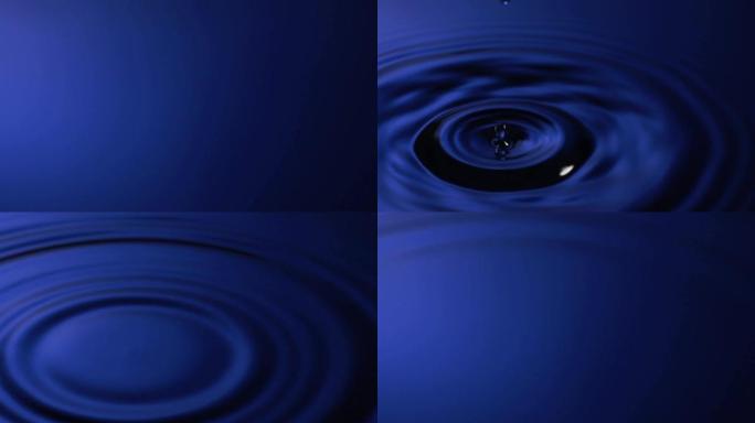 慢动作: 水滴变成蓝色的水。