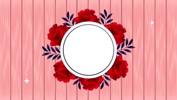 美丽的红玫瑰花朵圆形框架动画