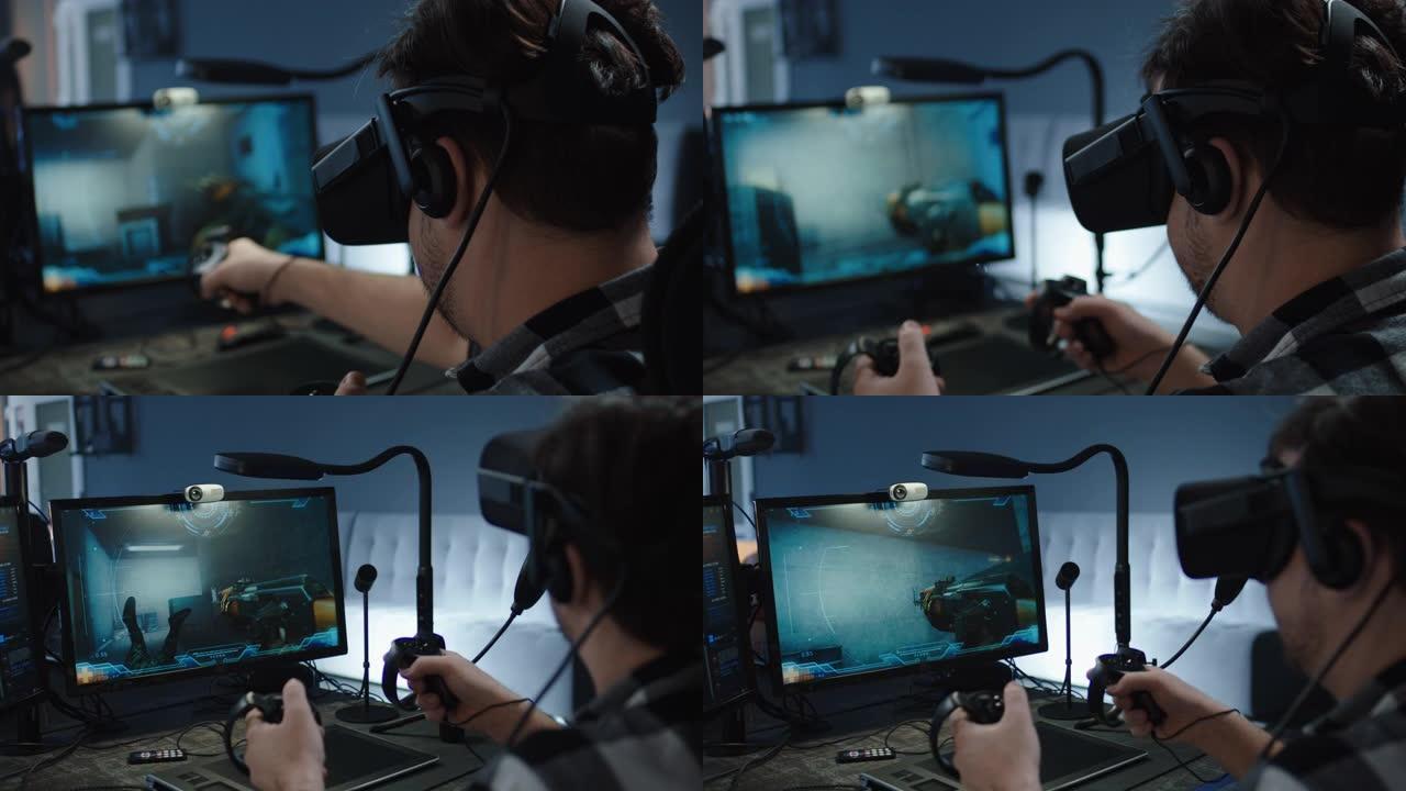 开发者玩VR游戏或模拟器