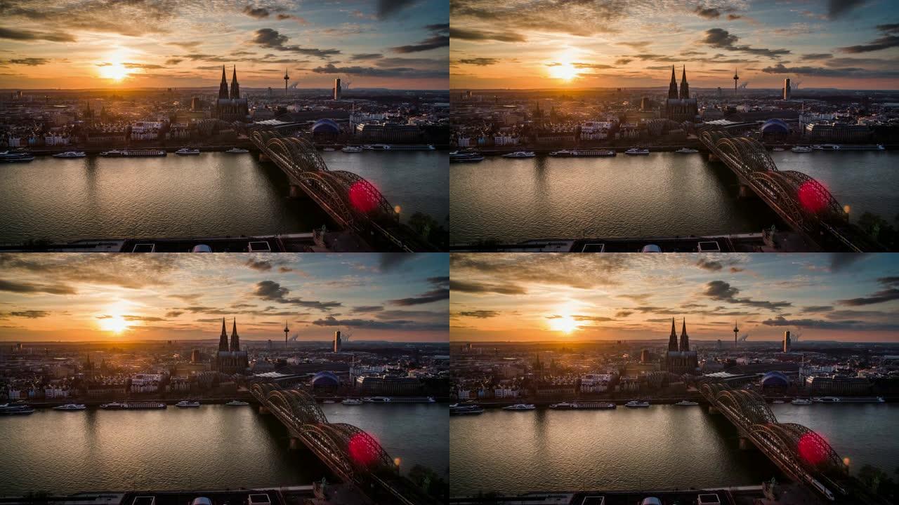 德国日落时的科隆城市景观