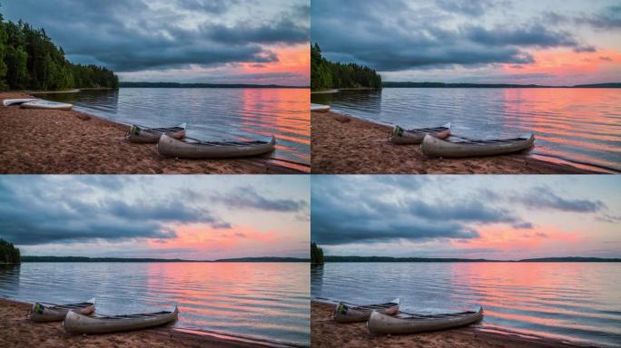 瑞典的田园诗般的湖泊，独木舟