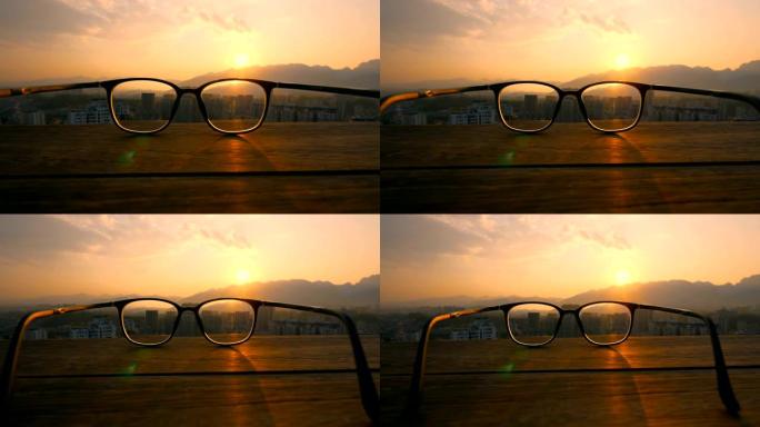 日落桌上的眼镜老花镜、眼睛、性质、