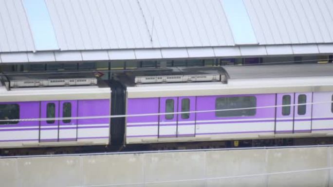列车进站慢动作火车紫色到站