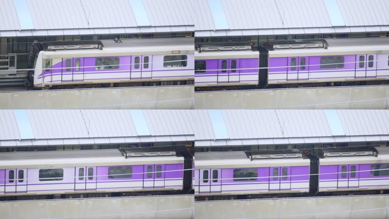 列车进站慢动作火车紫色到站