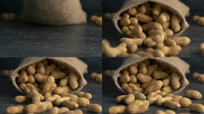 Peanut for out falling sack on table,慢运动