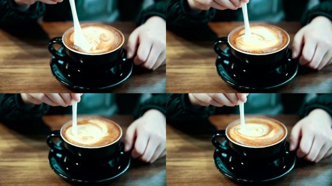手搅拌咖啡搅拌咖啡拉花奶盖