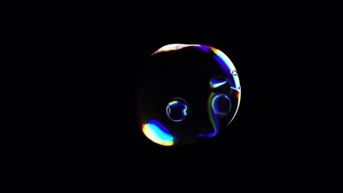 彩色3D抽象动画背景。黑暗空间中的运动透明多色玻璃球。活性移动液体彩色气泡。动态波状球面光谱颜色渐变