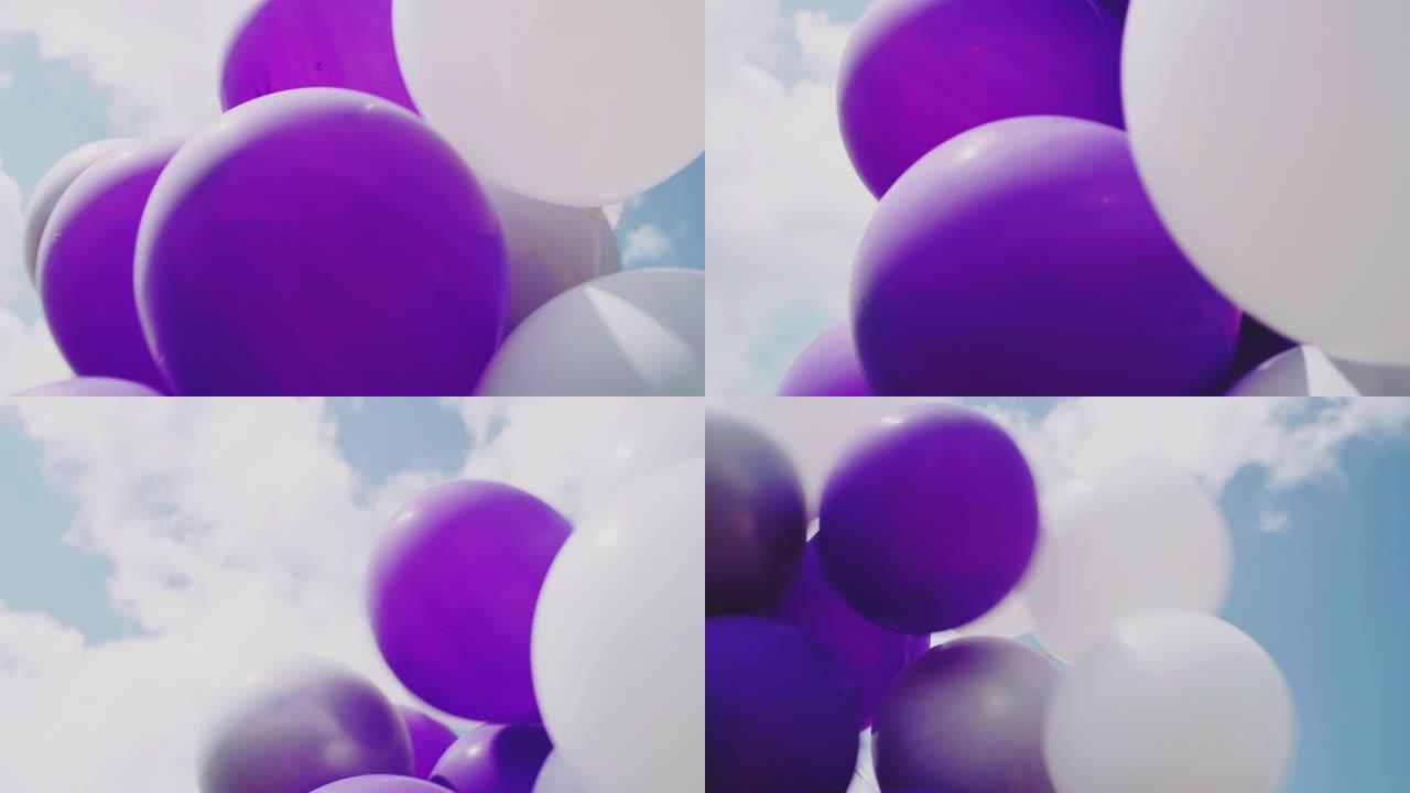 氦气球对天空的低角度视图