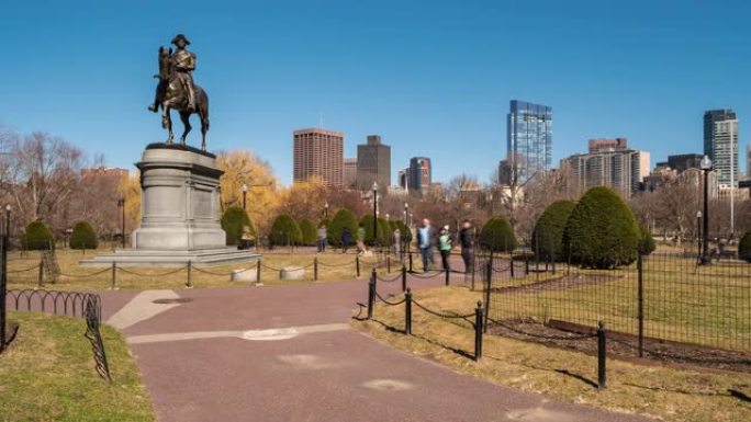 延时: 美国马波士顿公共公园的乔治·华盛顿雕像。