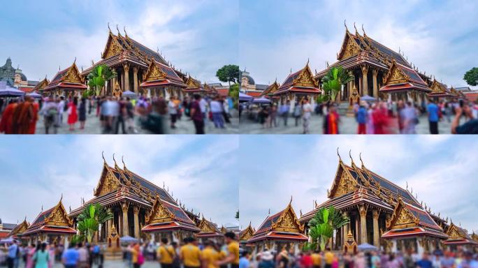 曼谷Wat Phra Kaeo或泰国曼谷市翡翠佛寺的4k延时地标