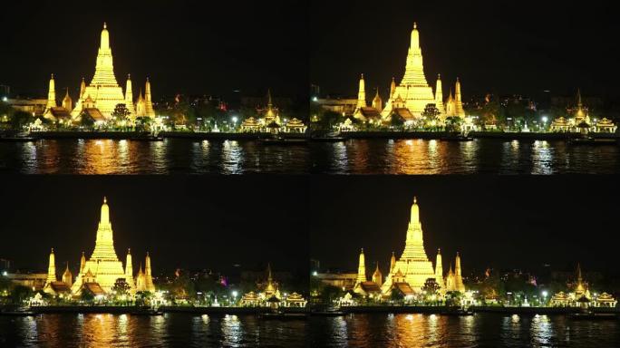 实时:Wat Arun Temple (Temple of Dawn)在夜间时间，曼谷，泰国。