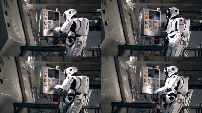 机器人正在操作带有按钮的控制台