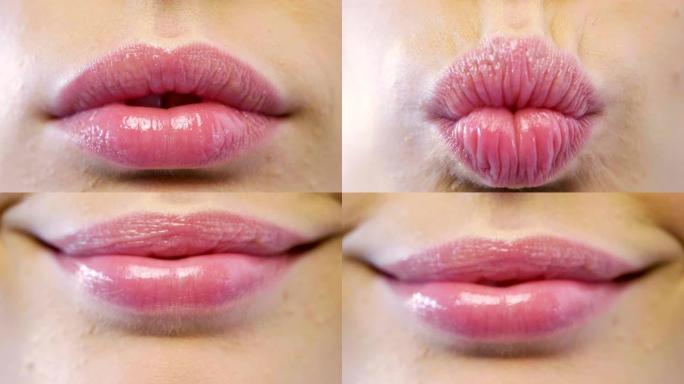 完美、红润、肉质的嘴巴。在嘴上，有一个光滑的嘴唇，使您的嘴唇更加美丽。