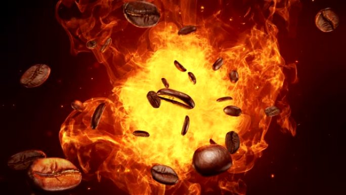 烘焙咖啡豆爆炸美食烘培火焰