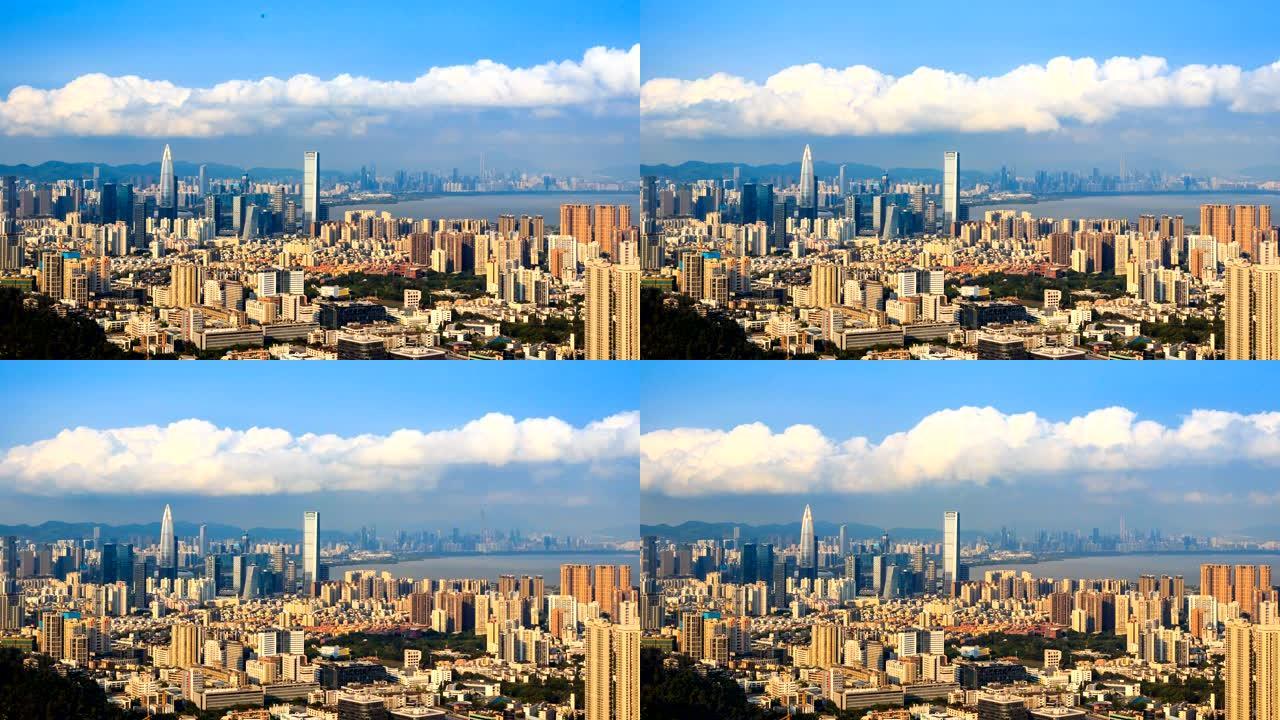 深圳湾和后海城市天际线延时/中国深圳。