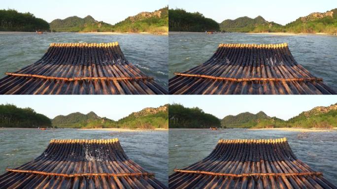 仙居河上的竹筏竹筏水上漂流