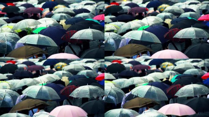 日本商人上午上班打伞下雨天