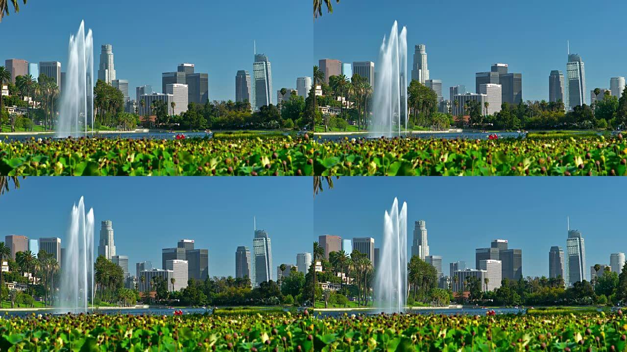 喷泉，公园，洛杉矶商业区