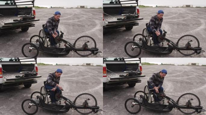 残疾人组装自行车零件