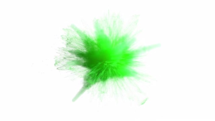 白色孤立背景上的绿色粉末爆炸。3d渲染超慢动作