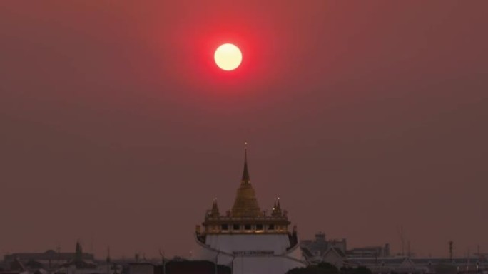 时间流逝，佛塔顶部的日落，Wat Saket