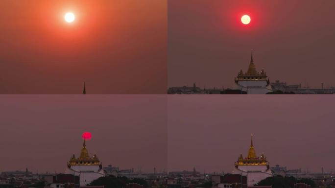 时间流逝，佛塔顶部的日落，Wat Saket