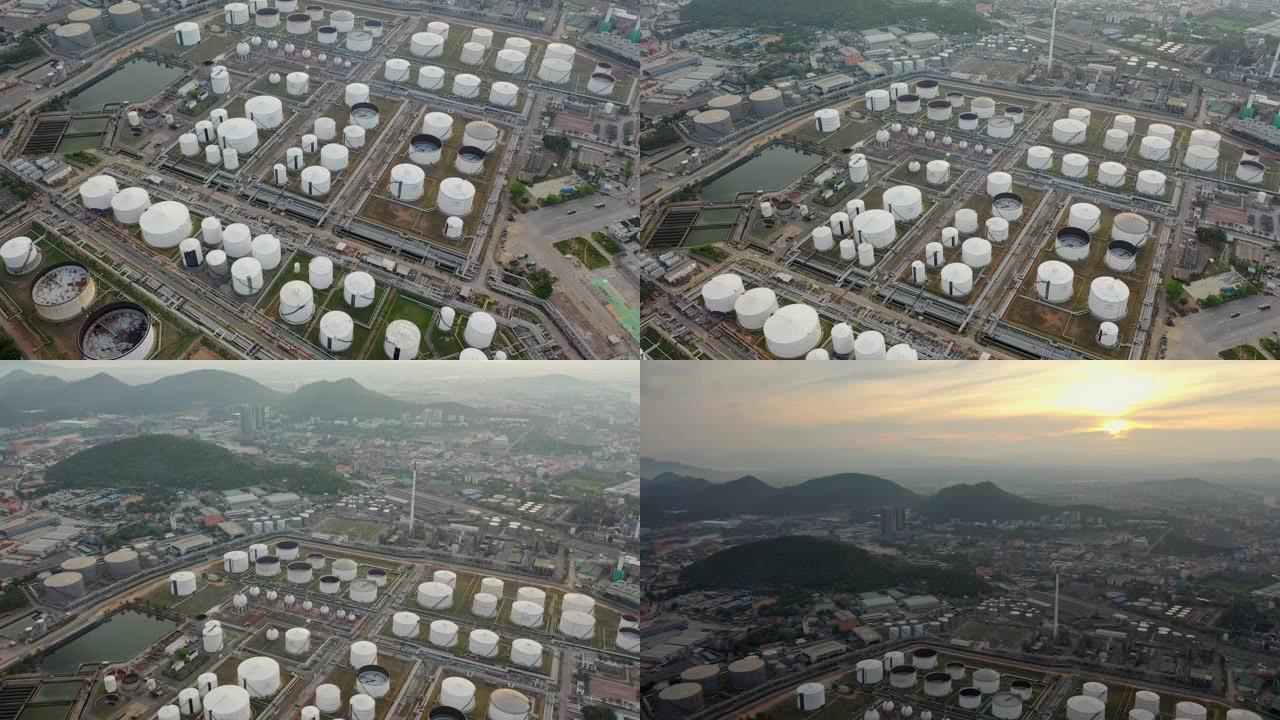 亚洲大型炼油厂设施和储罐4k鸟瞰图